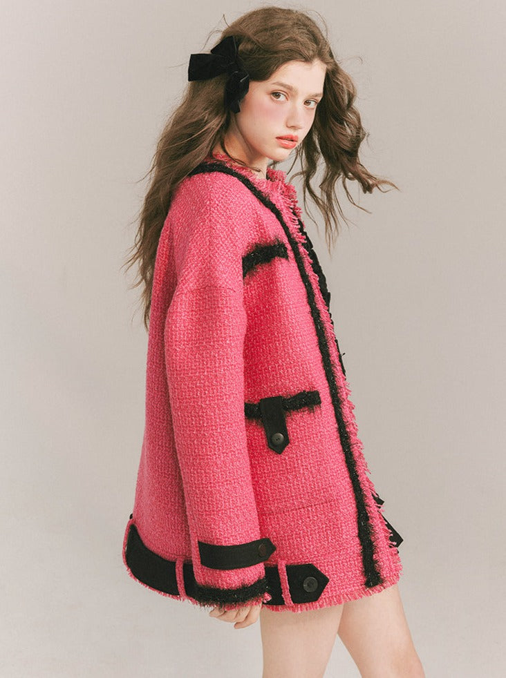 Vivid Pink Tweed Long Jacket