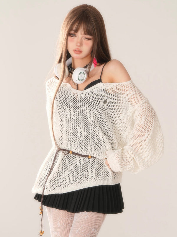 Ruth -Rage Tits Piece Set Black Camisole + Cerus Knit Tops [Reserved Product]