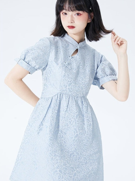 rose jacquard buckle cheongsam dress