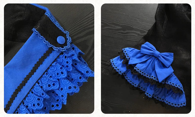 [Vorbestellfrist: 13. Juli] Kleinblaue Gothic-Lolita-Rüschen-Stufenkleid-Komplettset
