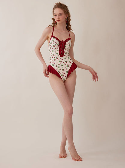 Retro Red One-Piece Swimsuit + 3-Piece Set-Up Swimsuit