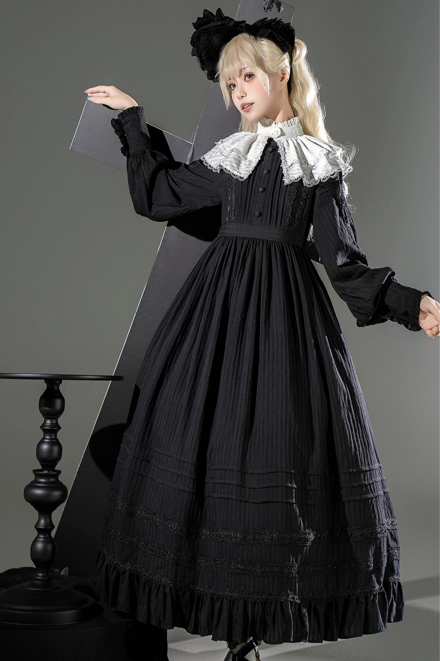 ダークゴシックロングドレス+レースカラー