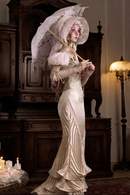 フレンチロココサテンロングマーメイドスカート