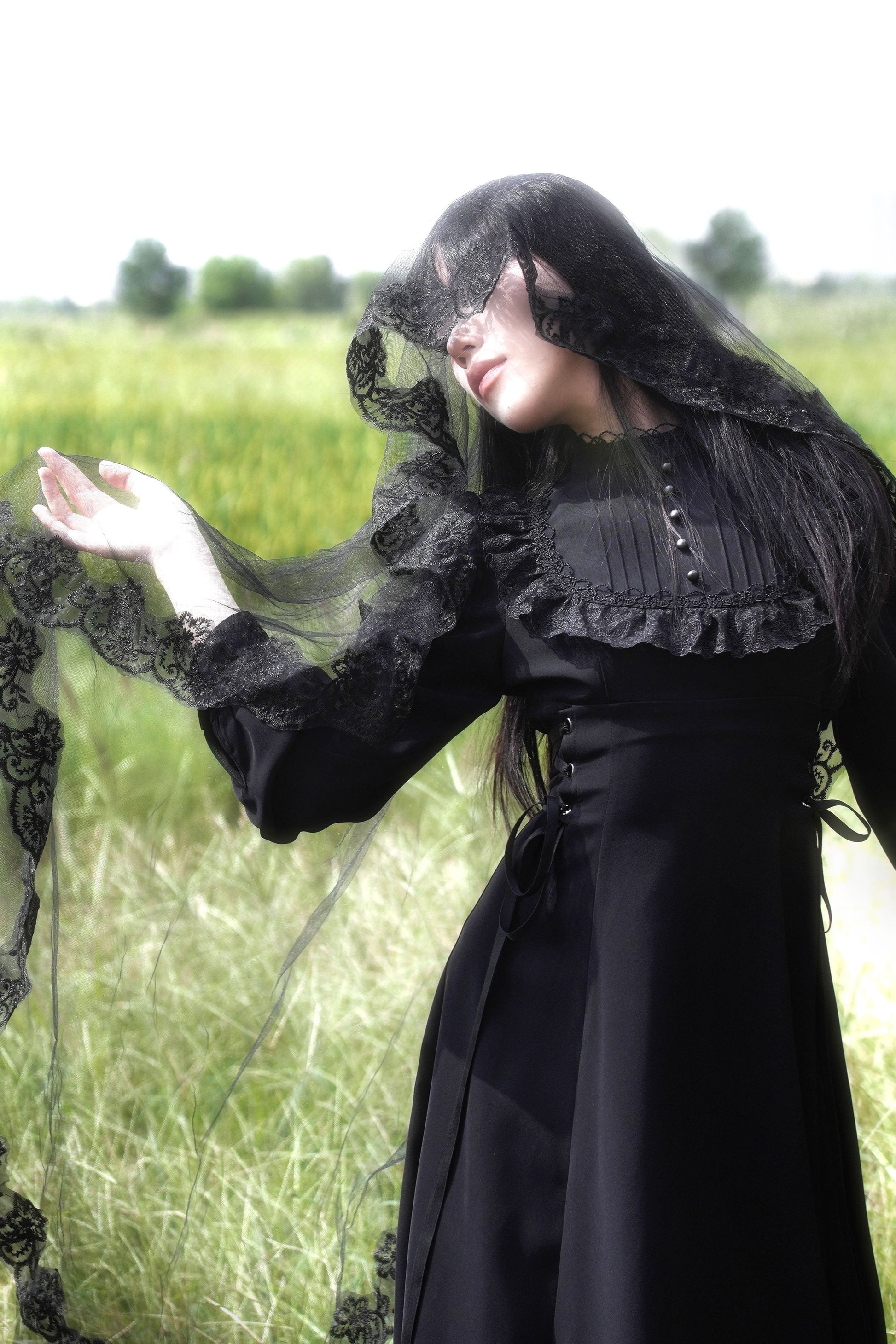 witch lace dress Women's Gothic Contrast Color Lace-up Witch Dress Punk Design
