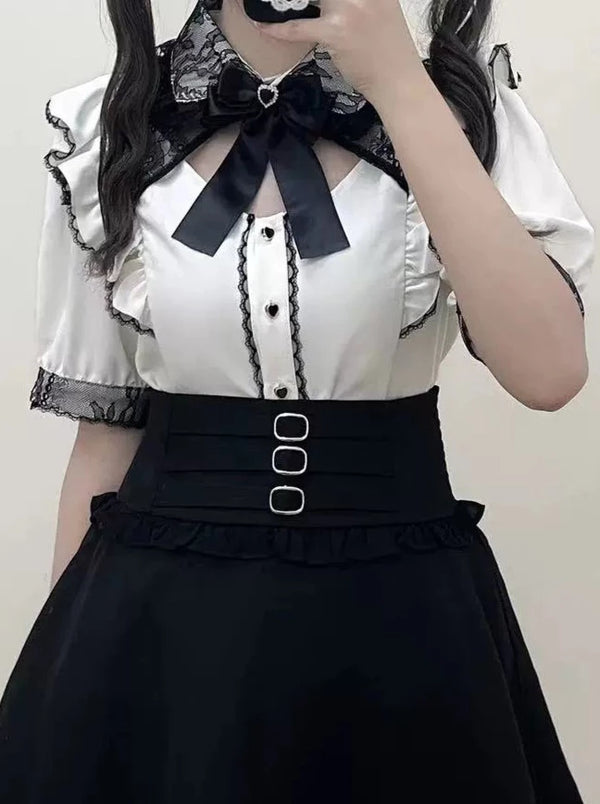 Mine Series Lace Neck Hollow Out Blouse