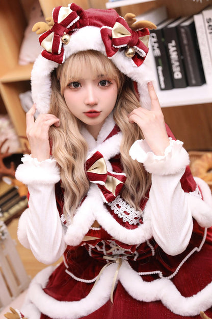 [Reservation product] Christmas Symphony Red Farie Cape Court + Dress + Inner