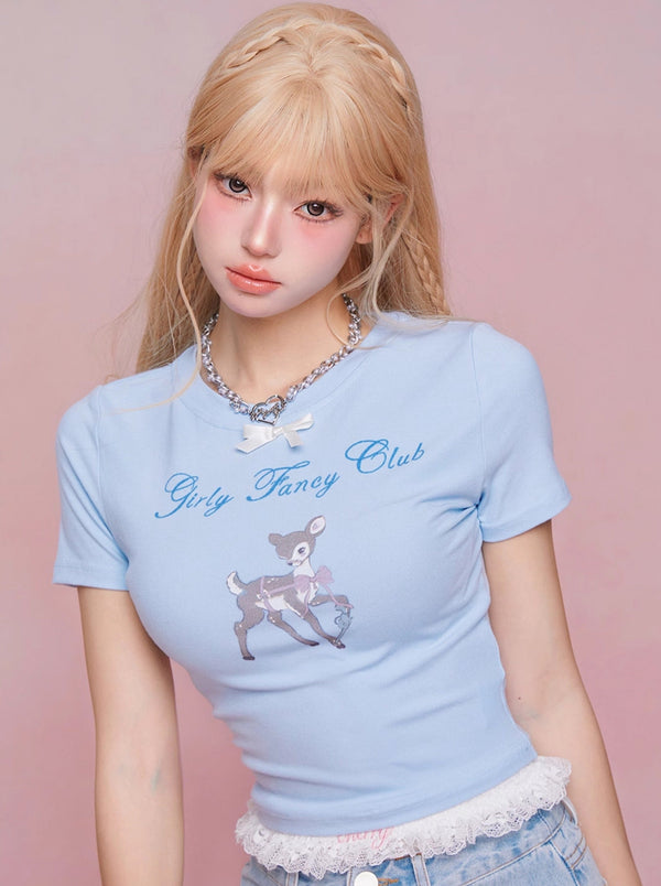 バンビデザインタイトショートトップス