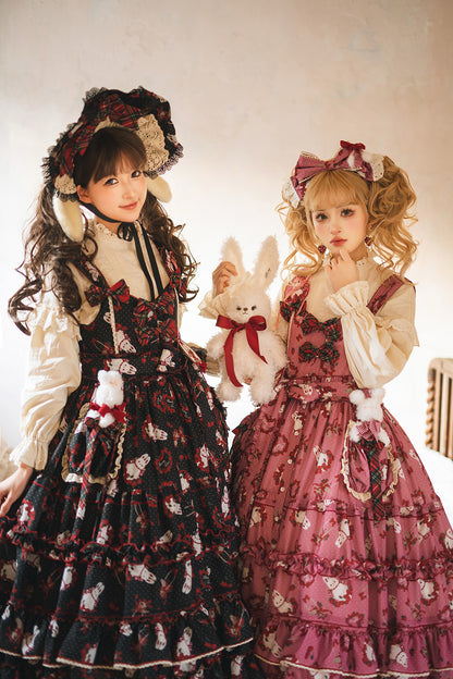 [Pre-order Deadline: January 31] Forest Berry Rabbit Series Lace Stand Collar Ribbon Shirt
