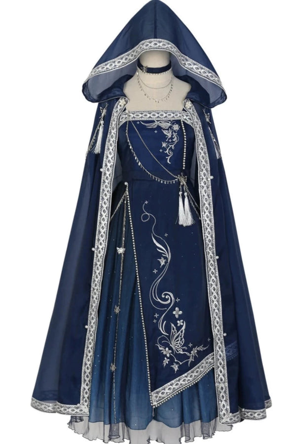 China design hooded cape + suspender dress