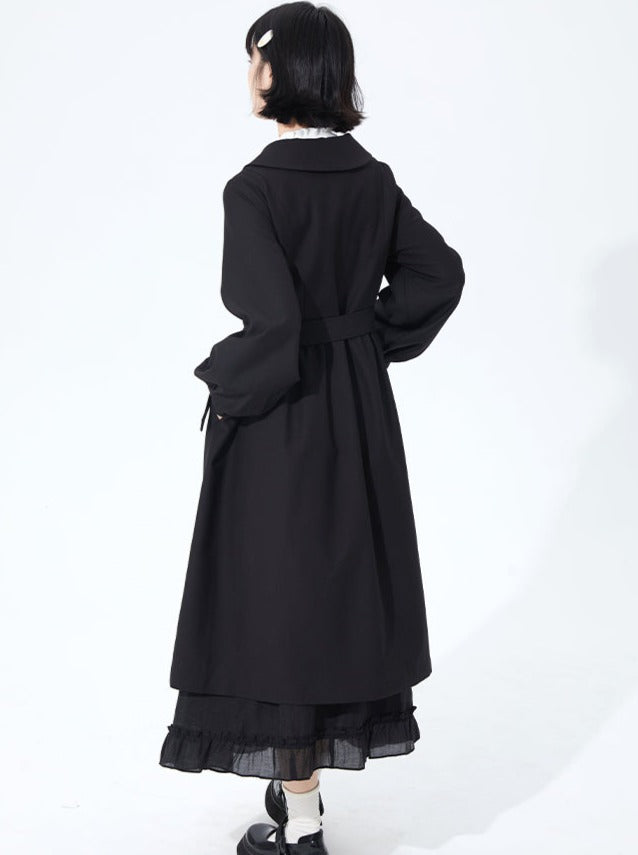 Mid Length Loose Retro Lace Lantern Sleeve Coat