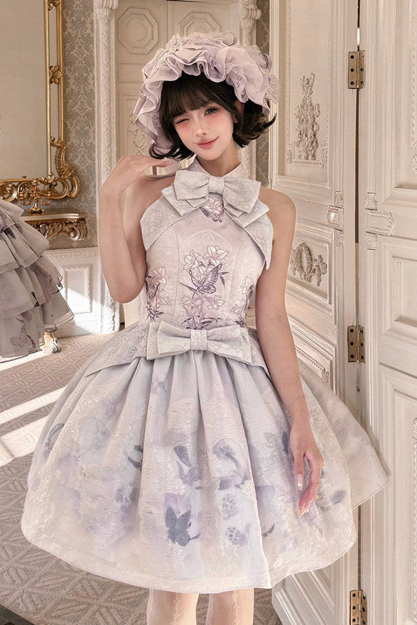 [Termine prenotazione: 9/8] Serie accessori con ricamo giglio nero x viola / bianco x viola [fascia per capelli / spilla]