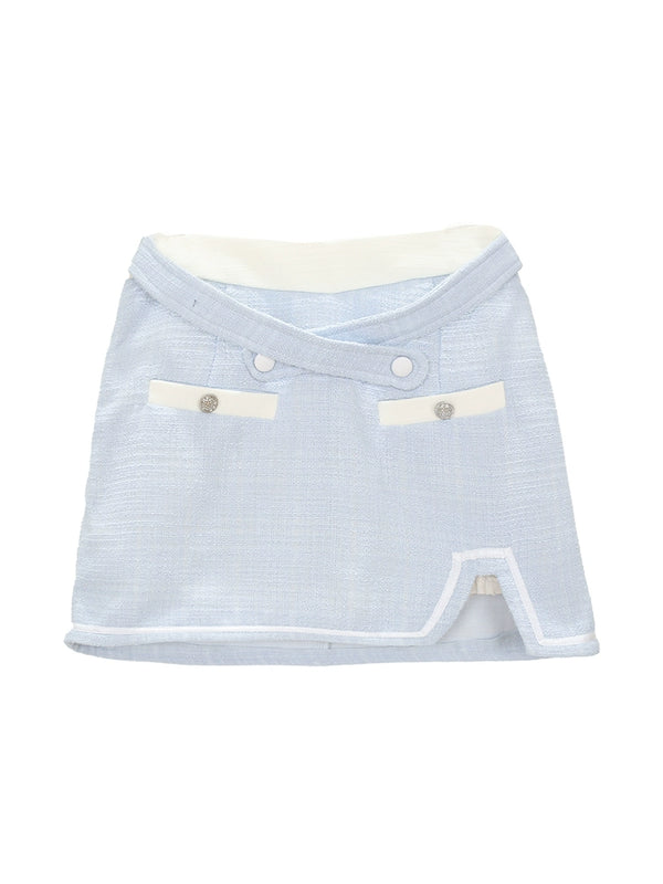 Ice Milky Bow Design Short Top + Slit Skirt