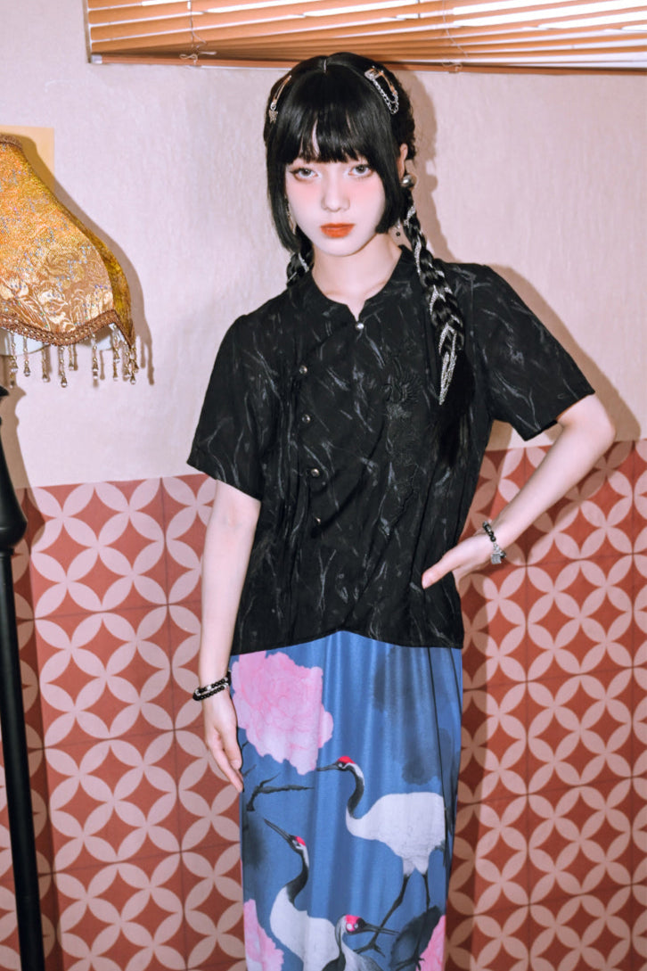 Retro China Tassel Stand Collar Shirt