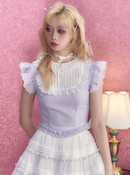 スイートハートヴィンテージフライングスリーブトップス＋フレアスカート