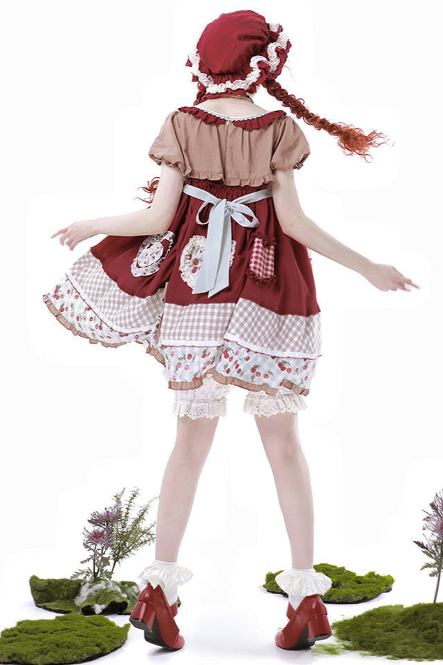 Retro Doll Cherry Check Lolita Dress