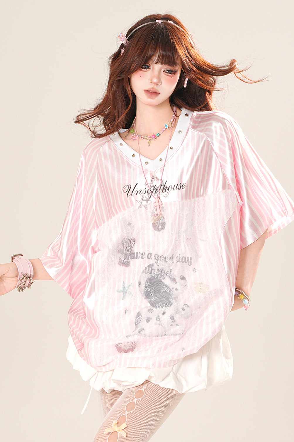 スポーティーネックボーダースクエアショルダートップス