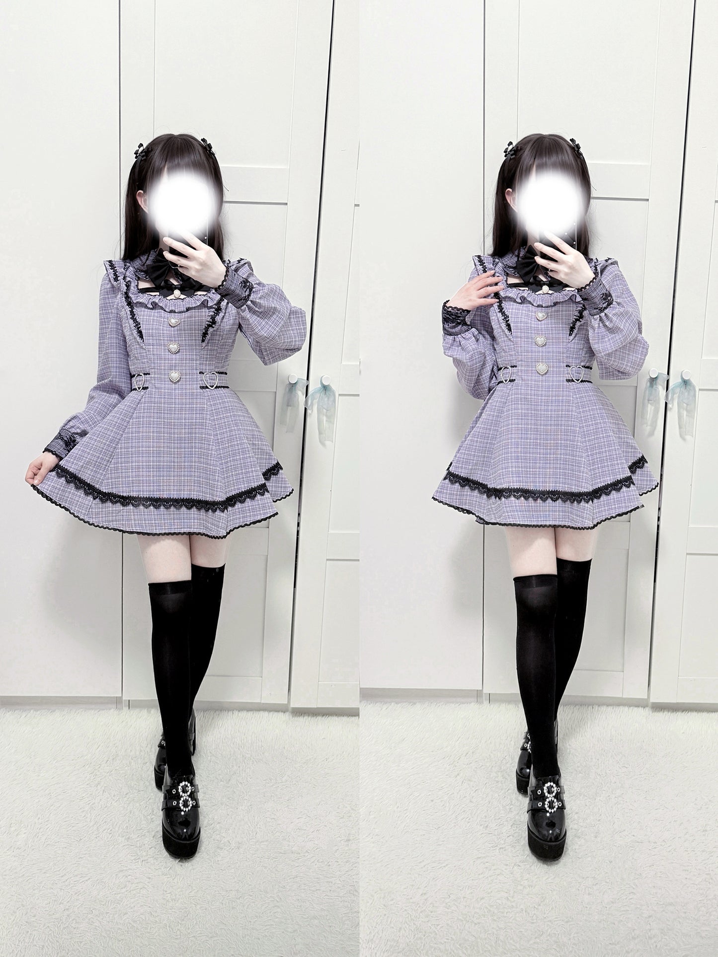 【12月18日予約締切】ジュエルリボンカラースイートレースチェックドレスセットアップ