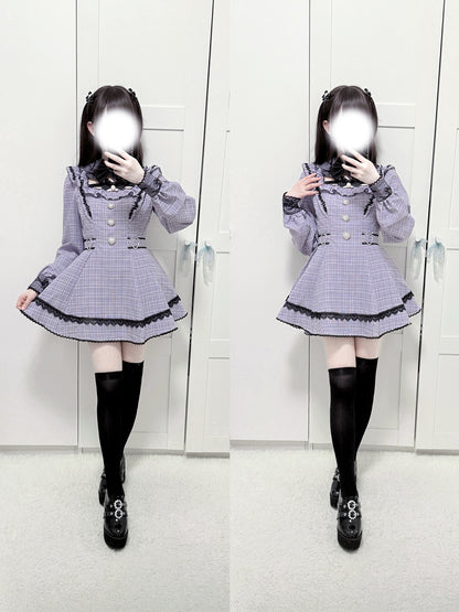 【12月18日予約締切】ジュエルリボンカラースイートレースチェックドレスセットアップ