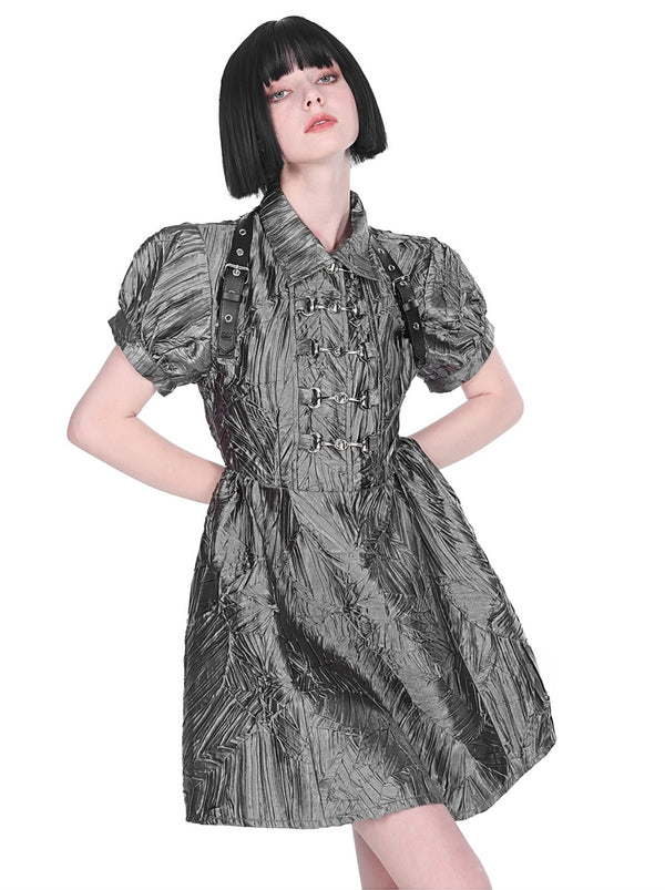 Dark Punk Metallic Puff Sleeve Cheongsam Dress