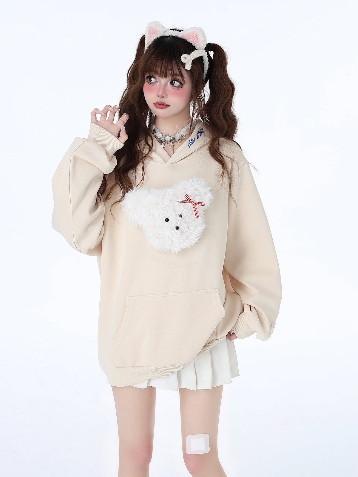 Fluffy Morabito Rabbit Loose Pastel Color Hooded Hooded Hoodie