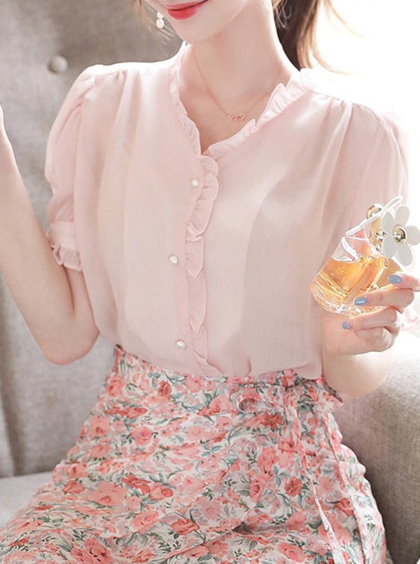 スイートVネックシフォンシャツ