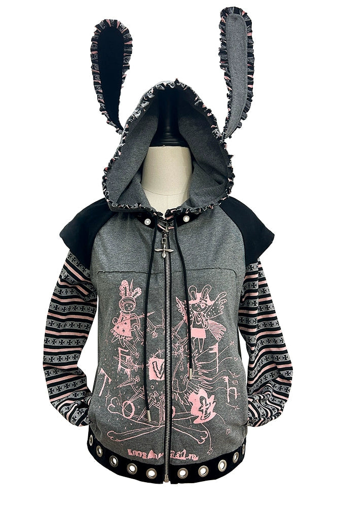 ラビットイヤーフードパンクパーカー