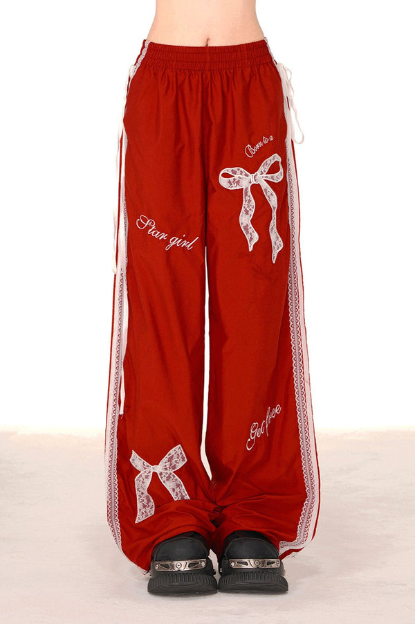 レースボウワイドレッグパンツ