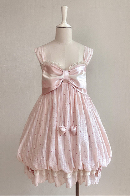 [Reservierungsschluss 29. Mai] Romantisches Feen-Ballonkleid mit rosa Punkten und Schleife