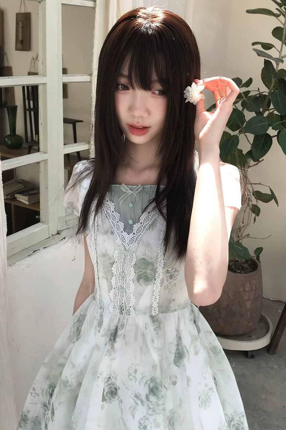 タイミアングリーンフローラルジャカードドレス