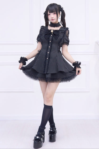 Mine striped lace puff sleeve top + short skirt