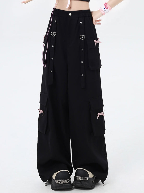 Side Ribbon Wide Long Pants