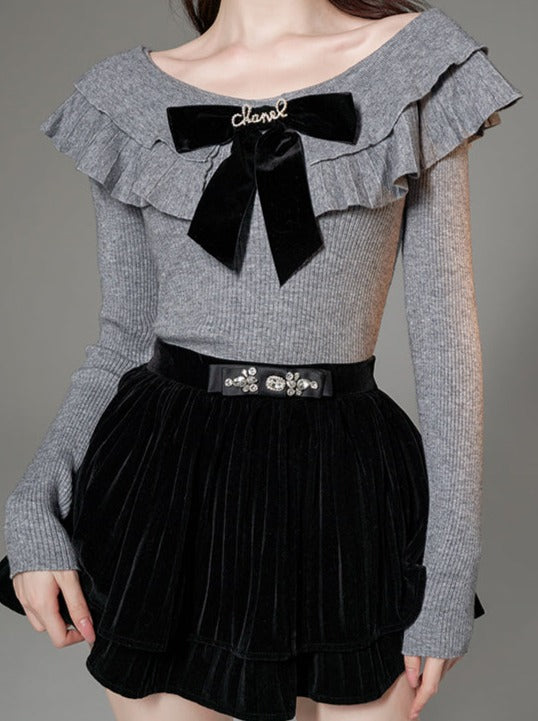 Ruffle Pullover Gray Sweater