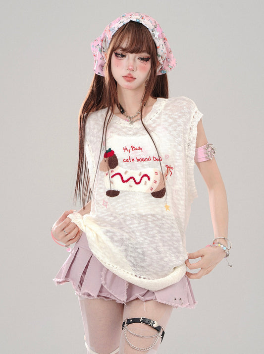 Cold White Leather Pink Sleeveless Top