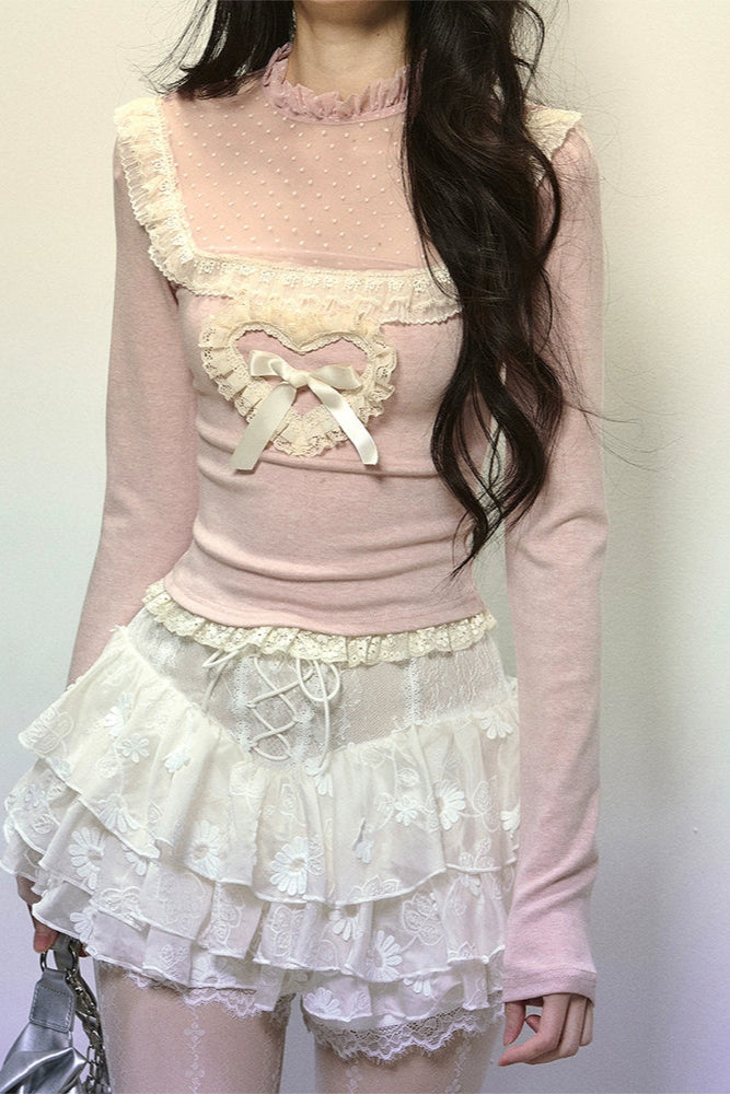 [Pre-order item] Heart Frill Ribbon Design Sweet Top