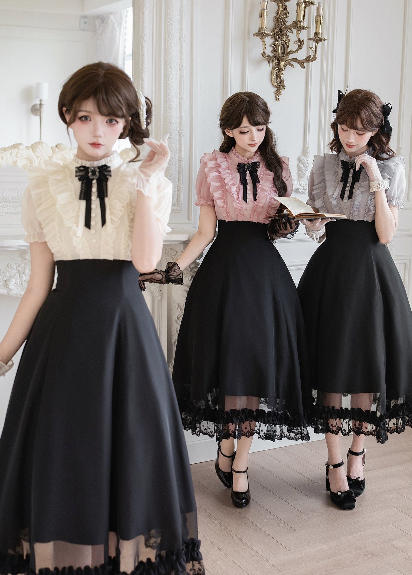 Klassisches Prinzessinnen-Langkleid + Schleifenaccessoire mit Strasssteinen