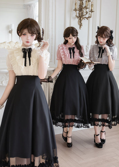 Klassisches Prinzessinnen-Langkleid + Schleifenaccessoire mit Strasssteinen