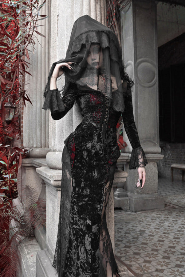 Blood Peak Gothic Dark Velvet Long Dress