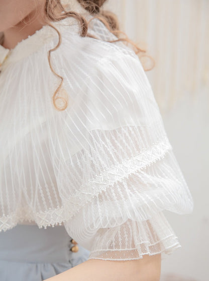 Mist Collar Lace Sheer Sleeve Lorita Cape Shirt