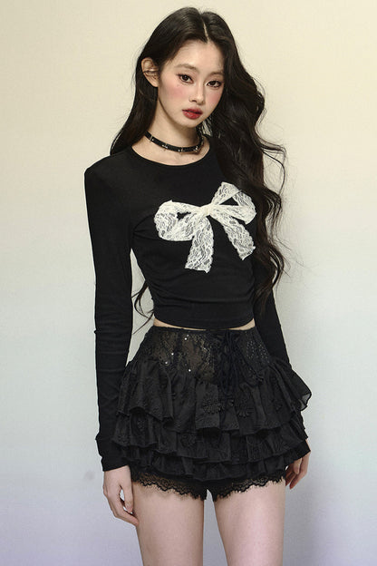 Lace Big Bow Cropped Top