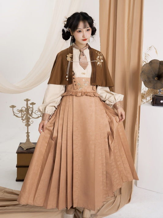 Jin Mu Laurel Academy, national style, modified horse face skirt, strap skirt, shirt set, Han Yang eclectic shawl, cloak Hanfu
