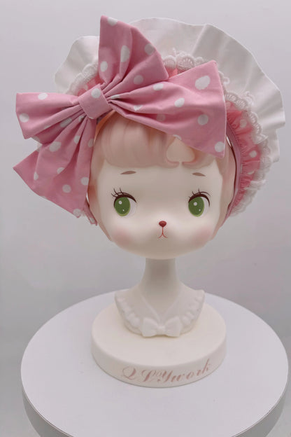 Retro-Lolita-Punkte-Haube + Band + Haarreif