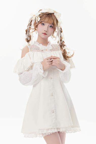 [Reservation product] Race frills off -shoulder dress