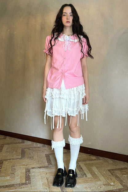 Camisa de algodón con mangas abullonadas de muñeca de cuento de hadas
