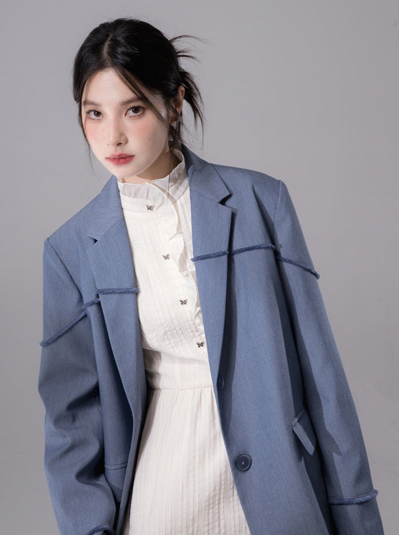 Barrier Blue Raw Edge Split Blazer