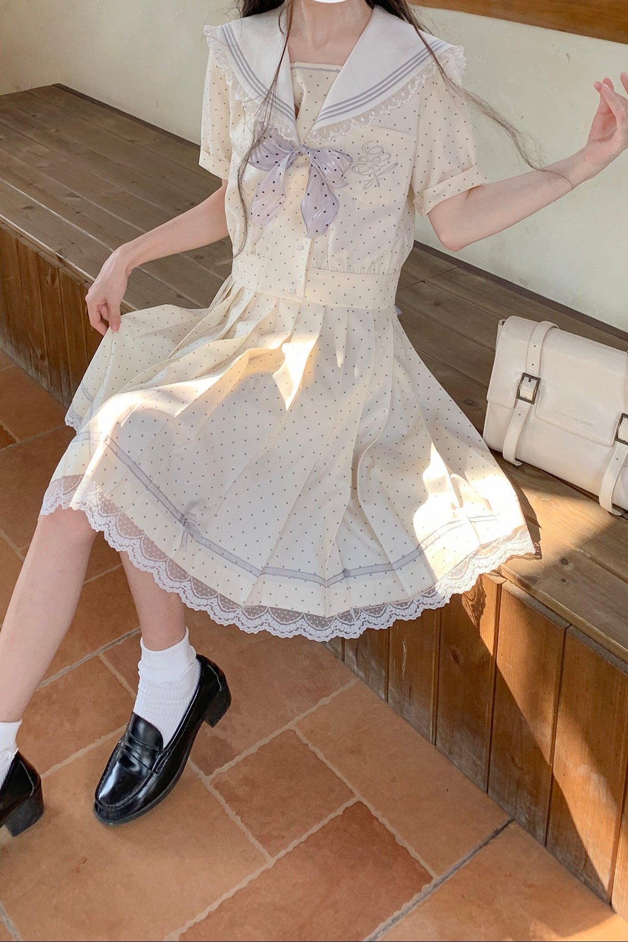 Cream Yellow Dot Sailor Uniform Outfit