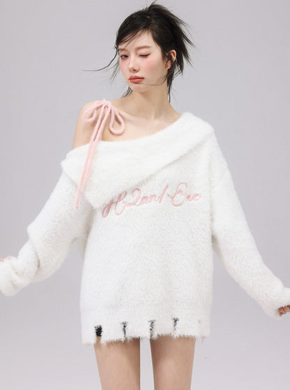 Fur One Shoulder Logo Milky Top