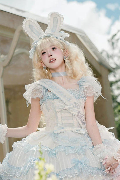 【6月20日予約締切】ピンク/ブルースイートラビットリボンフェアリープリンセスシリーズアクセサリー（うさ耳ヘアバンド・サッシュ）