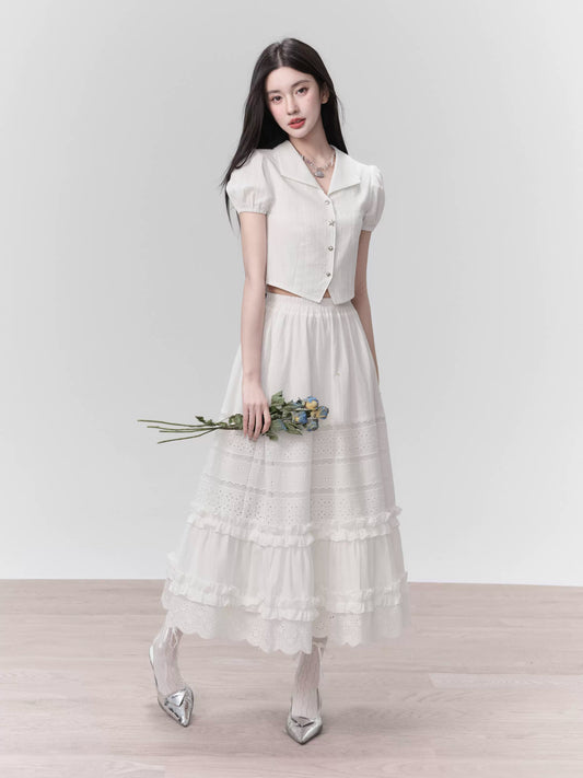 Spot】Fragile Store Heart-pounding Summer Sweet Date Dress First Love Feeling White Two-Piece Suit