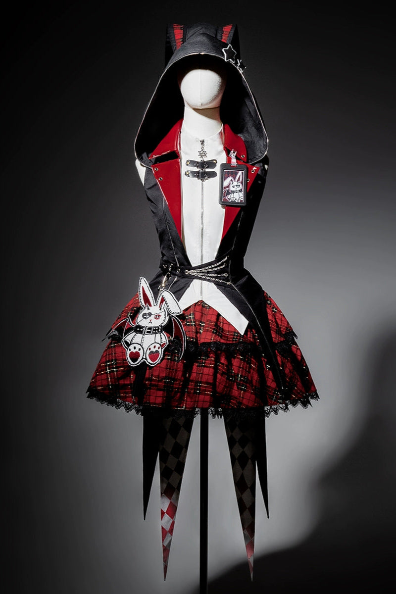 【予約商品】バニーロックスターガールフード付きジャケット+ブラウス+チェックスカート