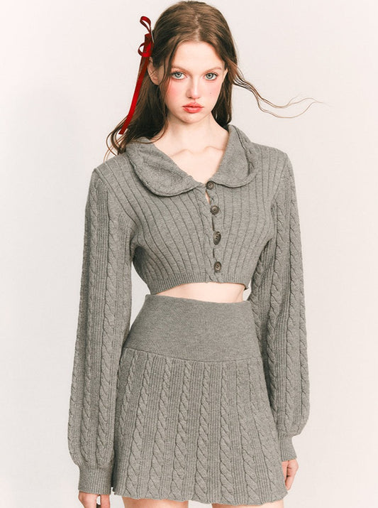 Short sweet knit top + slim knit skirt